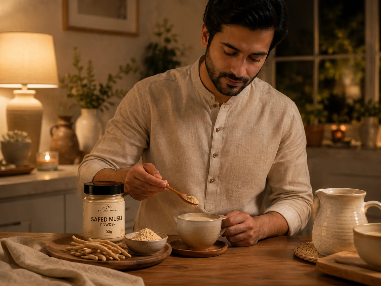Safed Musli Powder in a realistic everyday wellness routine